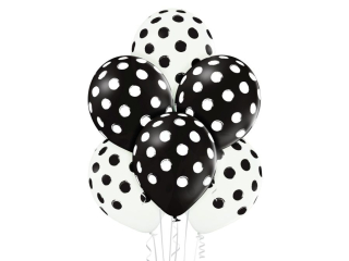 Balony BN06-586 - Kropki biao-czarne - op. 6 szt.
