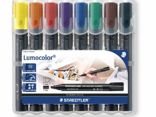 Marker Lumocolor, wodoodporny, ścięty, 8 kol. w etui box, Staedtler