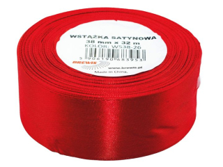Wst��ka satynowa  rozmiar: 38mm x 32 m kolor: czerwony