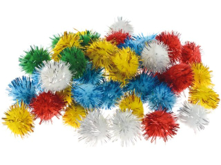 Pompony metalizowane rozmiar: 20mm ilość: 40 szt kolor: mix