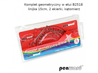 KOMPLET GEOMETRYCZNY W ETUI B2518 - LINIJKA 15cm, 2 EKIERKI, KTOMIERZ [opakowanie=24szt](SZPSH)