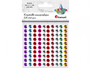 Krysztaki samoprzylepne okrge fasetowane O6mm 100szt. kolory: fioletowy, bkitny, czerwony, fuksjowy, srebrny, rowy, zielony zgaszony, zoty