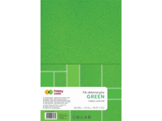 Filc dekoracyjny, 20x30 cm, 1, 5 mm, 10 ark., zielony, Happy Color