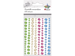 Krysztaki samoprzylepne okrge mix rozmiarw 6/8mm 4 kolory: jasnozielony, pomaraczowy, rowy, niebieski 120szt.
