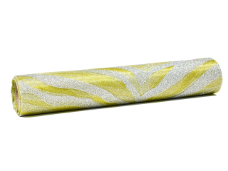 Materiał SRB-2983 złoty zdobiony brokatem srebrnym PROM.