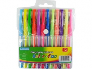 Długopisy żelowe kolor + fluo 12 kol. 0106
