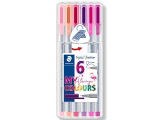 Cienkopis triplus, 0.3 mm, kolory flamingo, 6 szt., w etui, Staedtler