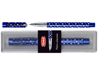 Pióra atramentowe TOMA w gwiazdki z supercienką stalówką, 0, 5mm, metalowa obudowa, etui - niebieskiTO-829 niebieski