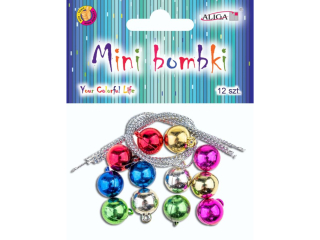 Mini Bombki BOM-4665 rozm. 12mm, op. 12szt. + 12 sznureczkw o d. 15cm