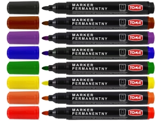 Markery permanentne, kocwka okrga 1, 5mm, 9 kolorw  mix Display [opakowanie=40szt]