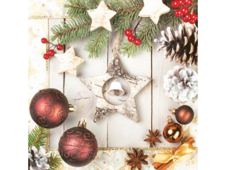 Serwetki POL-MAK GWIAZDKA Daisy Lunch 33cm 20szt. Little Bell in Wooden Star SD_GW_012001  [opakowanie=24szt]