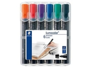 Marker Lumocolor wodoodporny, gruby, ścięta końcówka, 6 kol. w etui, Staedtler