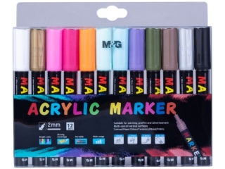 Markery akrylowe 1-2mm, zestaw 12 szt, MG