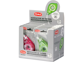 Korektor TOMA w ta�mie, 12m, 5mm, obrotowa o 90* ko�c�wka koryguj�ca - bia�y [opakowanie=12szt]TO-0125 bia�y