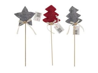 Dekoracja na piku wzr: gwiazdka i choinka  rozmiar: 10 x 2 x 27  cm kolor: szary, czerwony