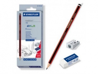 Zestaw ołówków tradition, 6 szt. (2H, HB, B, 2B, 4B, 6B), + gumka + temperówka, Staedtler