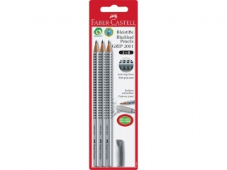 GRIP 2001 SET SREBRNY 3X OWEK B + GUMK A NAKADKA BLISTER FABER-CASTELL [opakowanie=10szt]