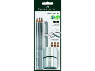 GRIP 2001 SET SREBRNY 3X OWEK + TEMPER WKA + 2 X GUMKA NAKADKA BLISTER FABER-CASTELL [opakowanie=10szt]