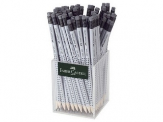 OŁÓWEK GRIP 2001 HB Z GUMKĄ DISPLAY 72 S ZT. SREBRNY POJEMNIK PLEXI FABER-CASTELL