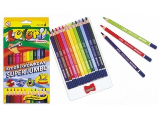 PENMATE KOLORI PREMIUM KREDKI OŁÓWKOWE TRÓJKĄTNE JUMBO 12 KOL.+TEMPER.