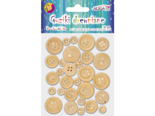 Guziki drewniane GUZ-2713 naturalne mix, op. 30szt.