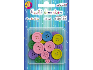Guziki drewniane GUZ-2072 mix kolorów i rozm., op. 30szt.