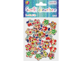 Guziki drewniane GUZ-2720 kwiatki mix kolorów, rozm. 1, 8cm, op 30szt.