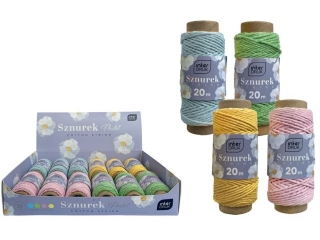 Sznurek na szpulce 20m Pastel 12szt. [opakowanie=12szt]