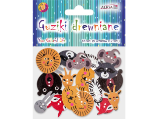 Guziki drewniane GUZ-2737 zwierzątka mix wzorów i kolorów, op.18szt.