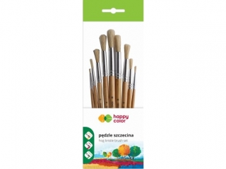 Zestaw pędzli szkolnych szczecina, okrągłe, 9 szt, Happy Color