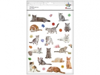 Naklejki papierowe koty, kwiaty 32szt.