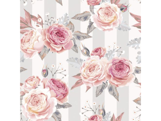 Serwetki POL-MAK Daisy Lunch 33cm 20szt. Pink Roses on Grey Stripes SDOG034901 [opakowanie=24szt]