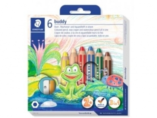 Kredki BUDDY, jumbo, woskowe w drewnianej obudowie, dla najmłodszych dzieci, 6 kol. Staedtler