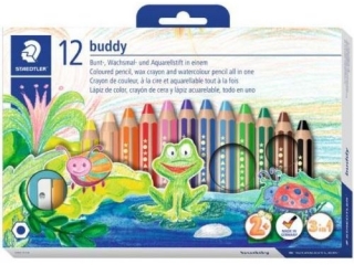 Kredki BUDDY, jumbo, woskowe w drewnianej obudowie, dla najmłodszych dzieci, 12 kol. Staedtler