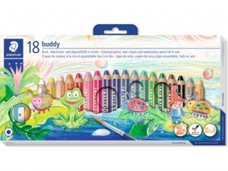 Kredki BUDDY, jumbo, woskowe w drewnianej obudowie, dla najmłodszych dzieci, 18 kol. Staedtler