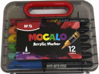 Marker akrylowy Mocalo p�dzelkowy, 12 kolor�w, MG
