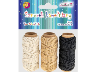 Sznurek bawe�niany SZ-9287 rozm. 1, 5mm x 10m, op. zawiera 3 kolory