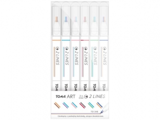 Cienkopisy 2-LINES, 2-kolorowe kocwki 0, 5mm, biaa obudowa, komplet 6 kolorw mix