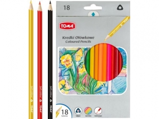 Kredki szkolne TRÓJKĄTNE drewniane 18cm - 18 kolorowe mix