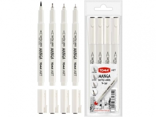 Cienkopisy MANGA 4 koncwki 0, 03mm/03, mm/1, 0mm/brush, mix