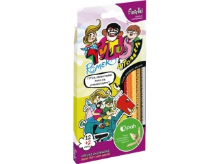 Kredki FIORELLO Super Soft 12 kol. + 2 gratis ostrz. trójkątna Tytus, (sz)(p)