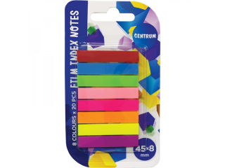Zakładki indeks NEON plastik 8x44 mm 8 kolorów x 20 ark. CEN-3504