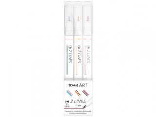 Cienkopisy 2-LINES, 2-kolorowe kocwki 0, 5mm, biaa obudowa, komplet 3 kolory mix2