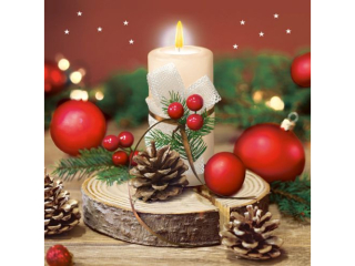 Serwetki POL-MAK GWIAZDKA Maki Lunch 33cm 20szt. Bright Candle on Wood Slice SL_GW_024101  [opakowanie=12szt]