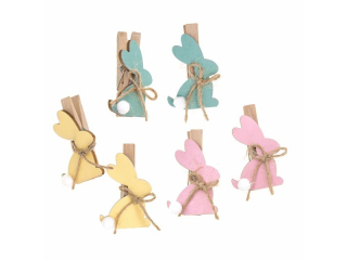 KLAMERKI DREWNIANE - KRLICZKI 4, 8 CM, 6 SZT. PASTEL [opakowanie=6szt]