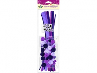 Zestaw: druciki, pompony, oczka 80szt. fioletowy