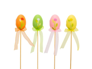 Jajka pisanki na piku rozmiar: 6 x 4 x 25 cm ilo�� w opakowaniu: 4 szt kolor: ��ty, zielony, pomara�czowy, r�owy