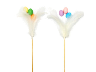 Pisanki z pi�rkami na piku rozmiar: 8 x 4 x 41 cm w opakowaniu: 3 wzory