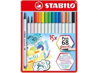Flamaster STABILO Pen 68 brush etui metalowe 15 szt. [opakowanie=5szt]