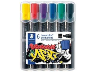 Marker Lumocolor ART, wodoodporny, ścięta końcówka, 6 kol. w etui, Staedtler